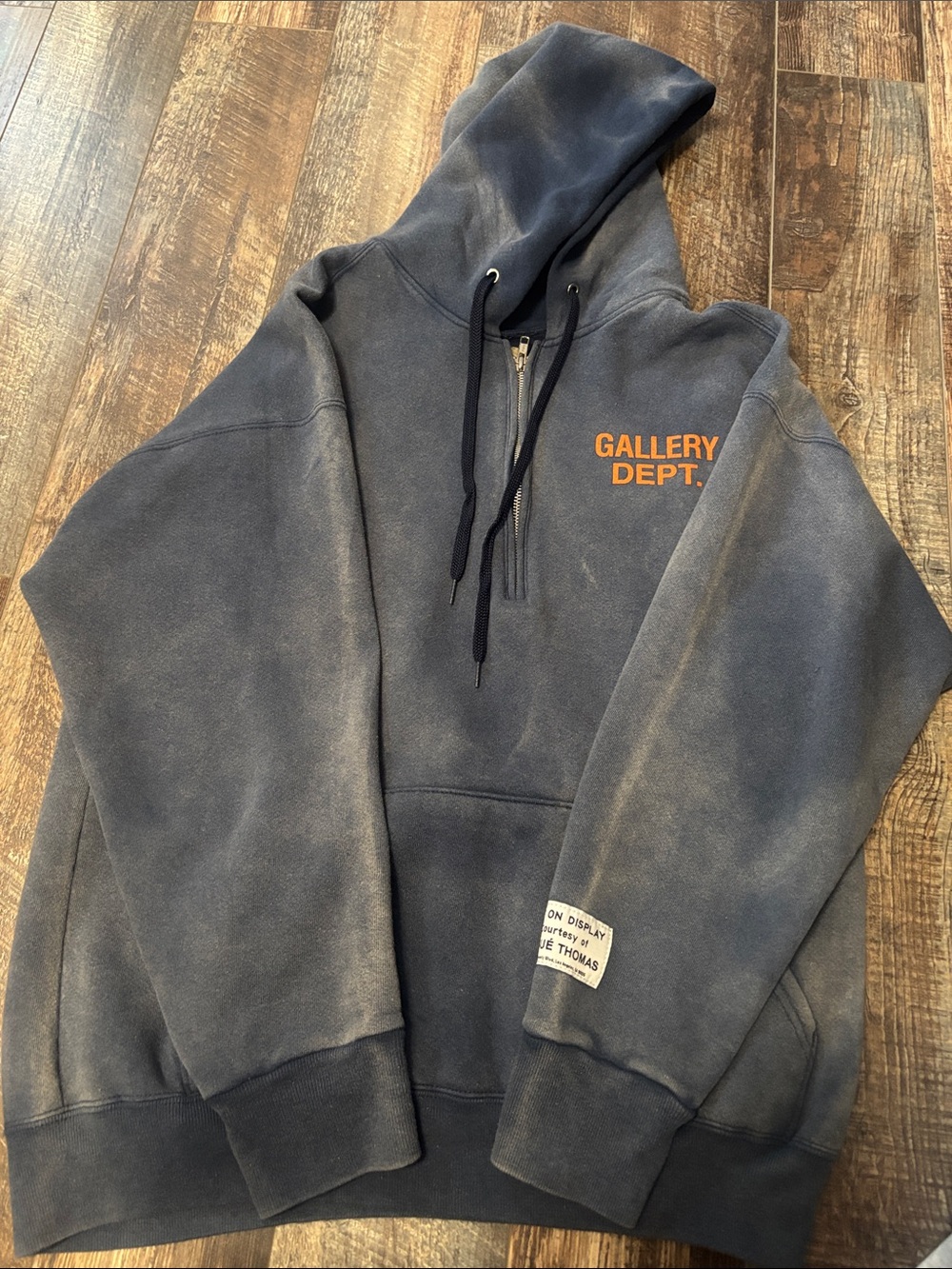 Gallery Dept. Navy Blue Half-Zip Hoodie with Orange Logo